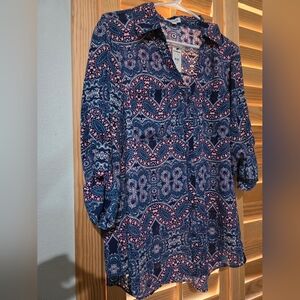 Express Paisley Blouse - Navy and Pink